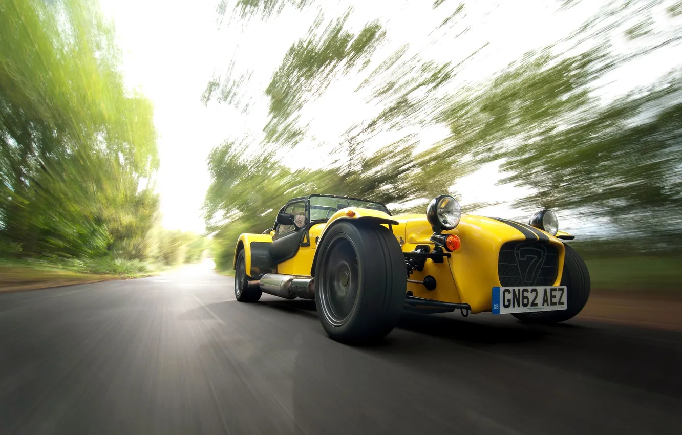 Photo wallpaper machine, yellow, speed, in motion, Caterham, Supersport R