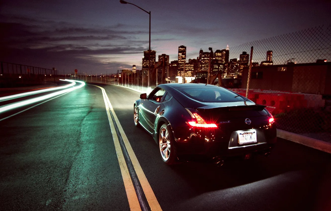 Photo wallpaper road, the city, lights, Nissan, Z370