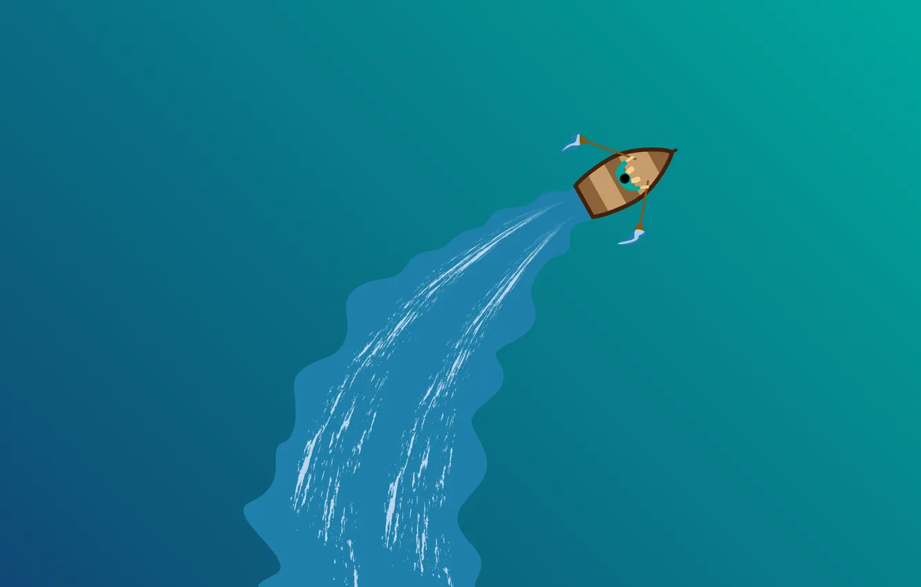 Photo wallpaper sea, water, artwork, boat, Minimalism, ripples, top view, rowboat