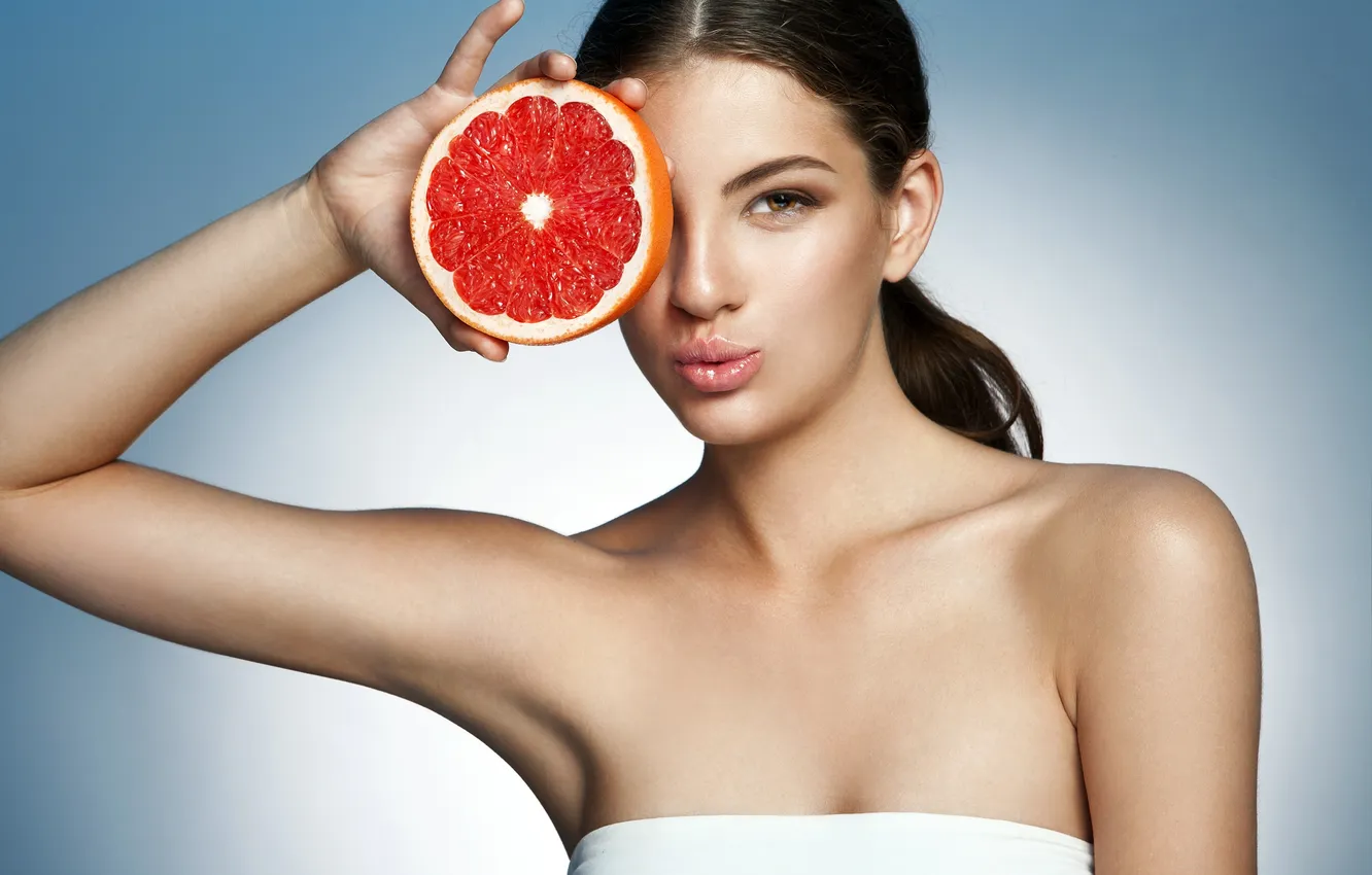 Photo wallpaper Concept, girl, fresh, food, close, color, face, detox