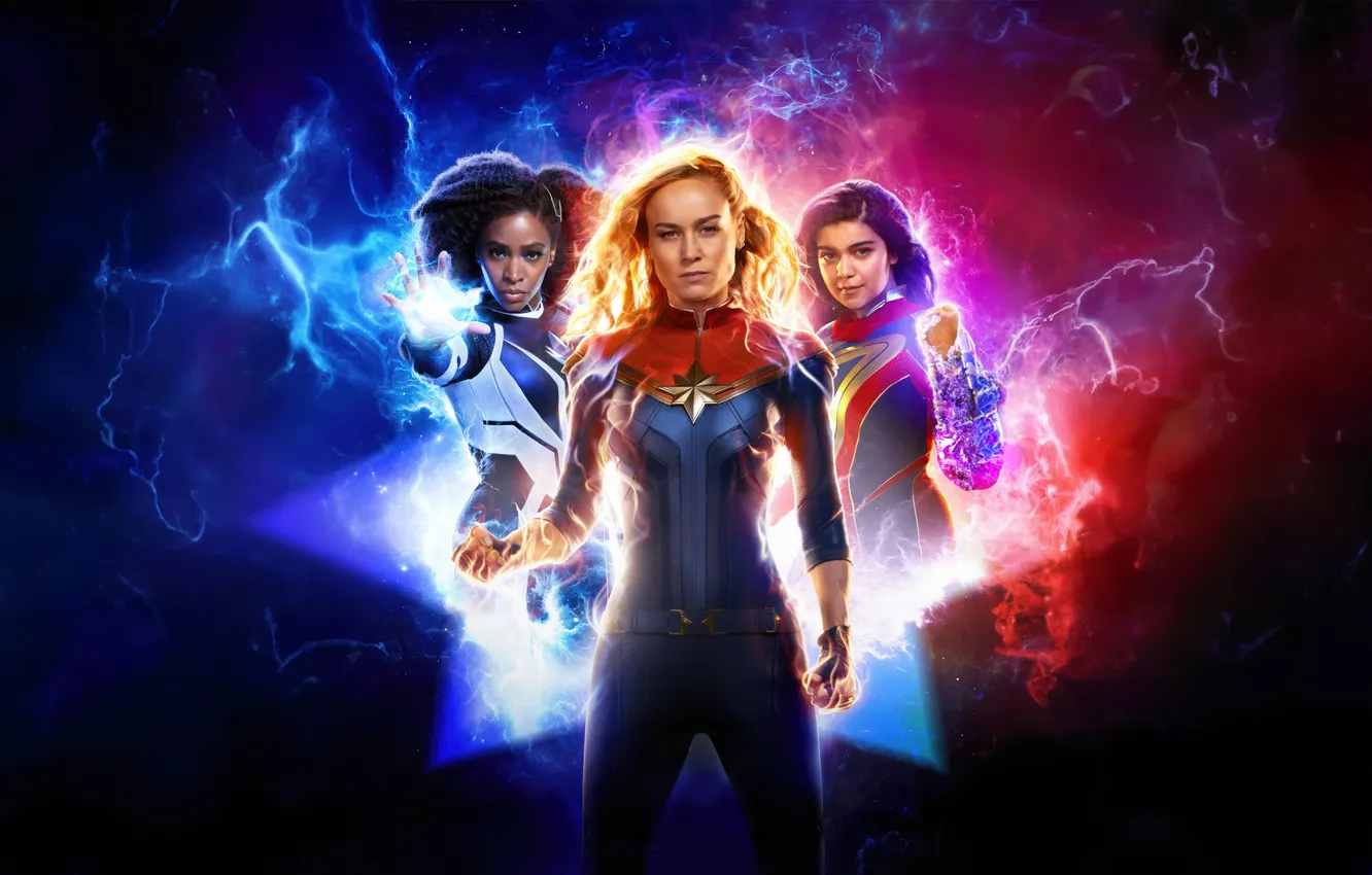 Photo wallpaper girl, background, fiction, costume, poster, Marvel, comic, Trinity