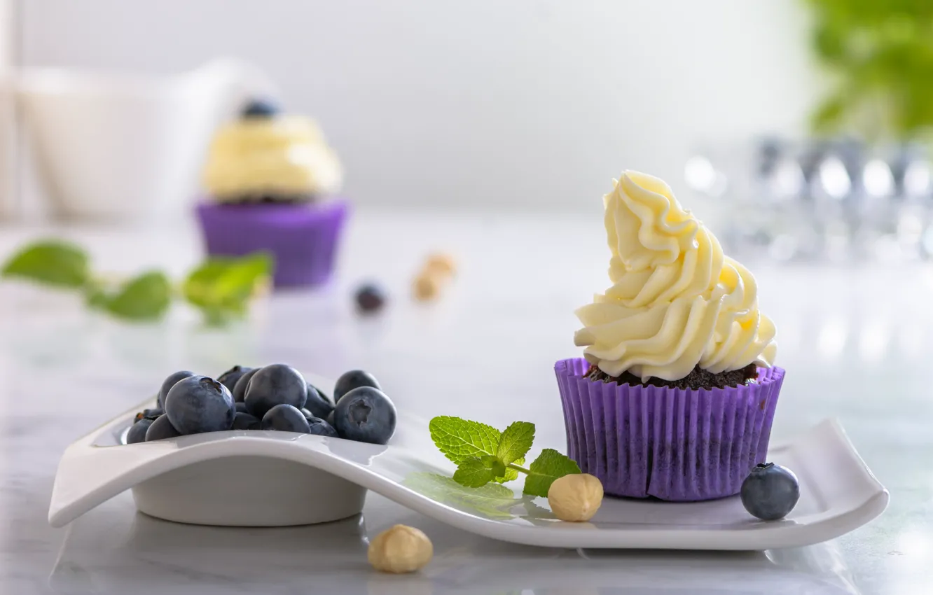 Photo wallpaper berries, plate, cream, Kosa
