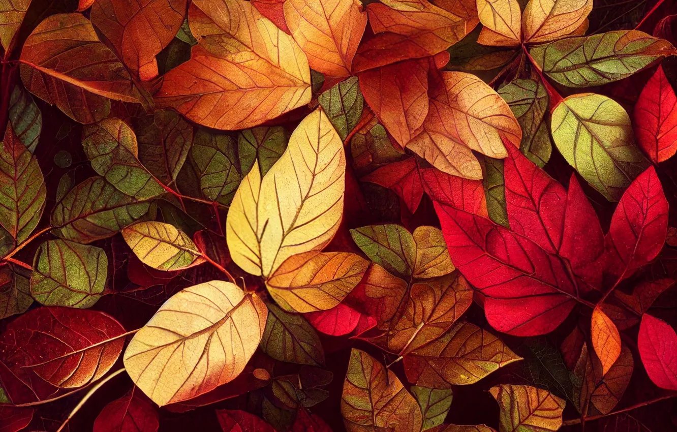 Photo wallpaper autumn, leaves, AI art