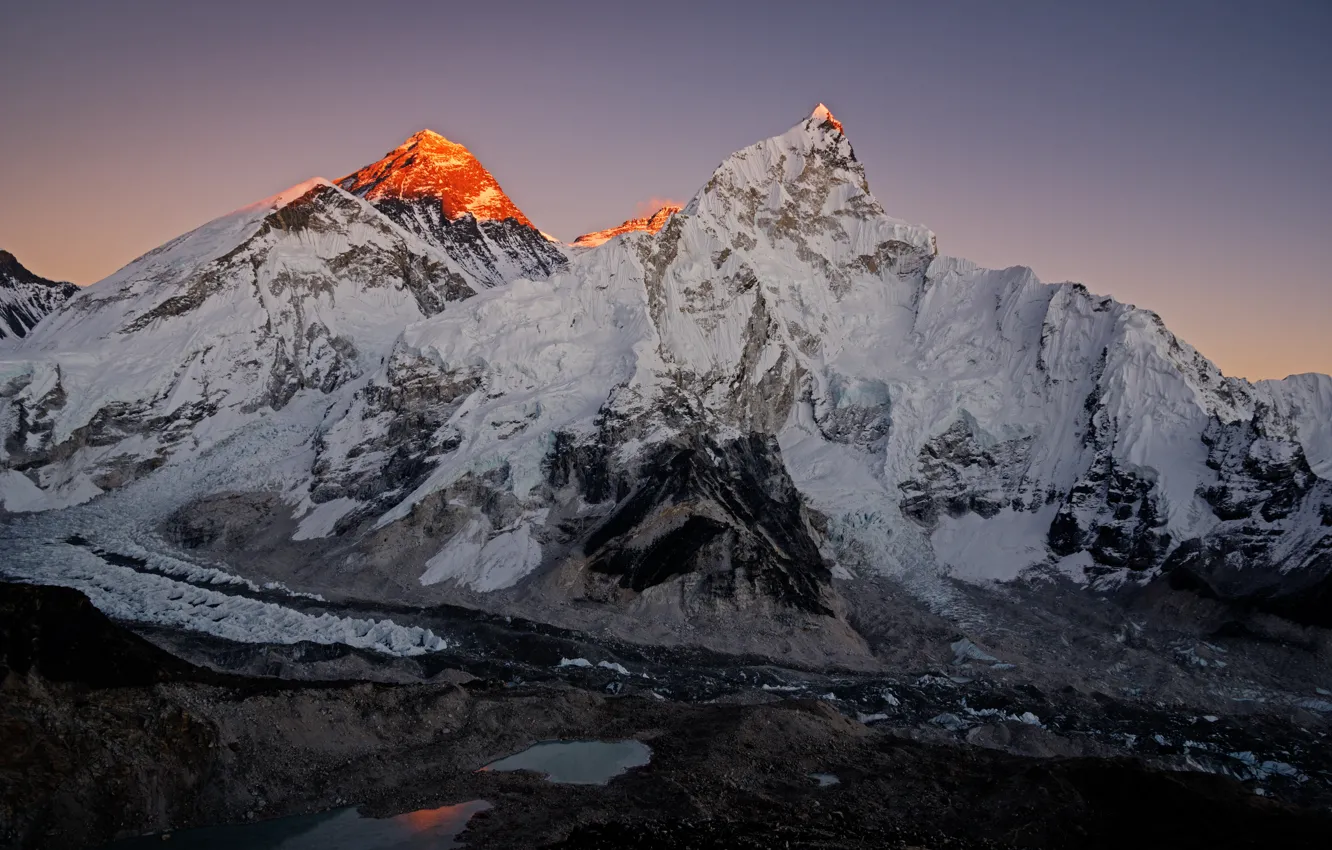 Photo wallpaper the sky, snow, sunset, mountains, nature, rocks, the evening, Chomolungma