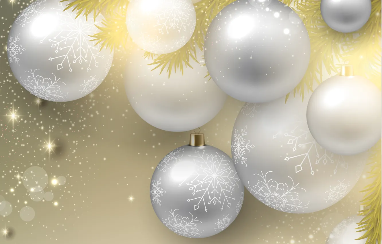 Photo wallpaper snowflakes, balls, new year, sequins, new year, snowflakes, balloons, glitter