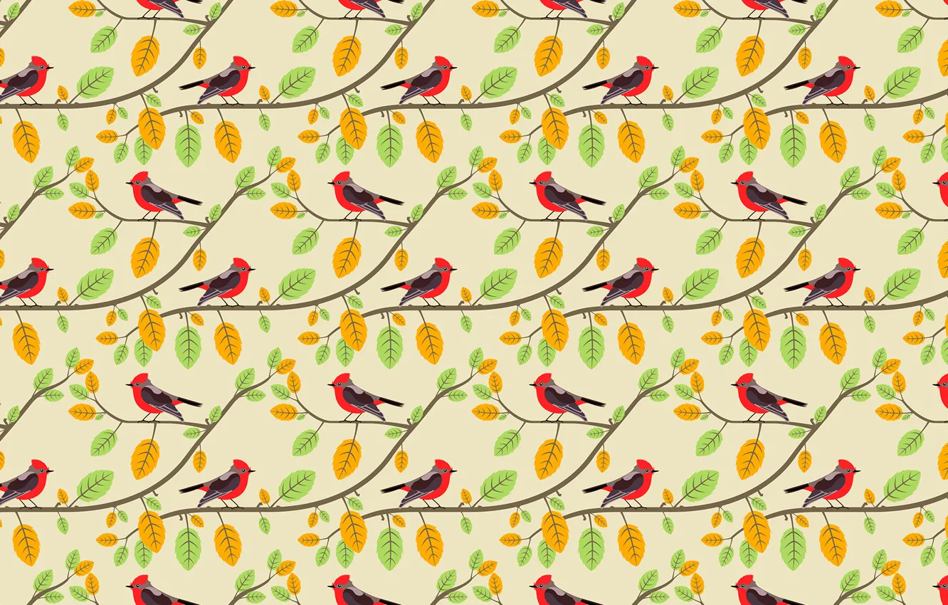 Photo wallpaper branches, pattern, birds