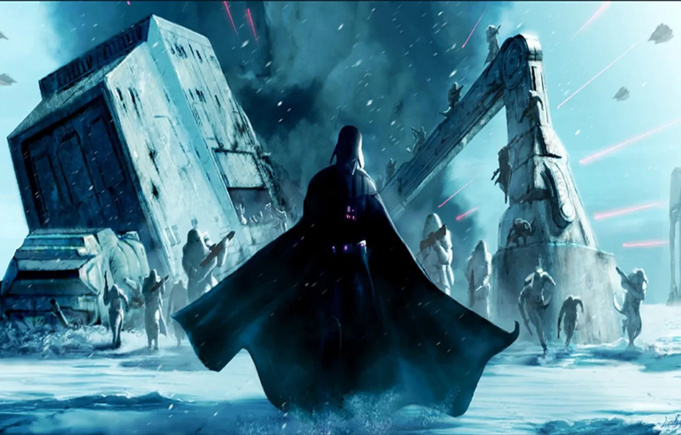 Photo wallpaper the game, art, Darth Vader, attack, art, Electronic Arts, AT-AT, hot