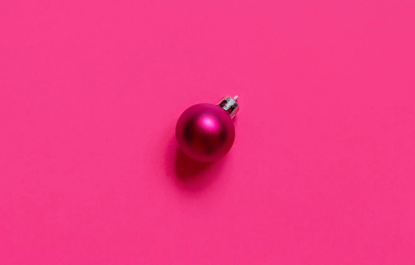 Photo wallpaper winter, background, pink, holiday, one, ball, minimalism, ball