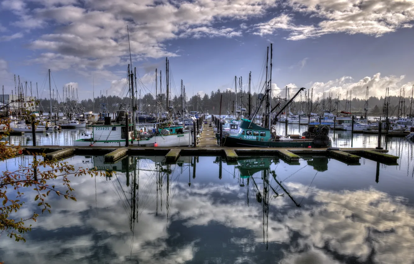Photo wallpaper boats, pier, United States, Oregon, Charleston