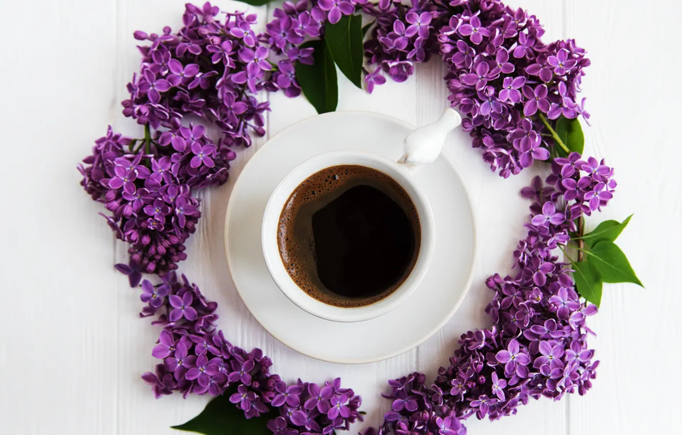 Photo wallpaper branches, coffee, Cup, lilac