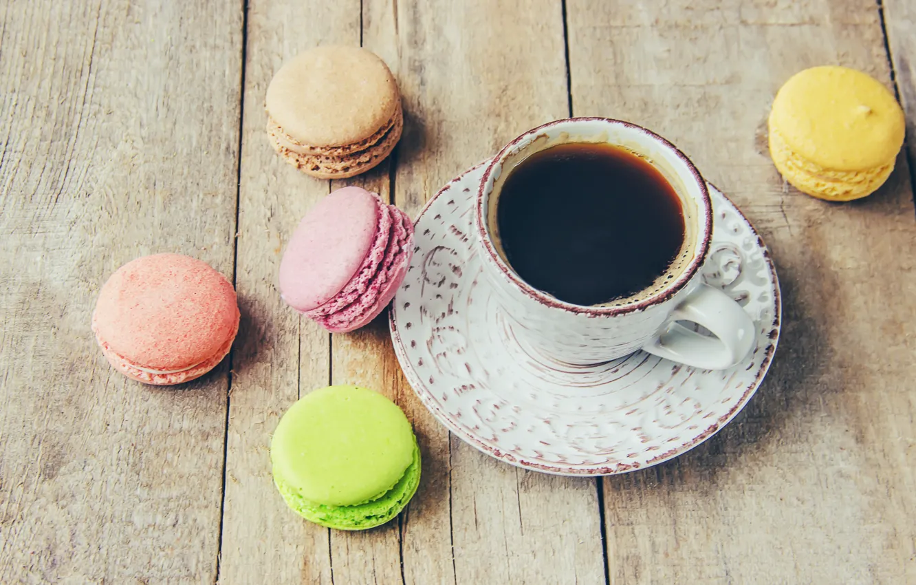 Photo wallpaper colorful, coffee cup, french, macaron, a Cup of coffee, macaroon