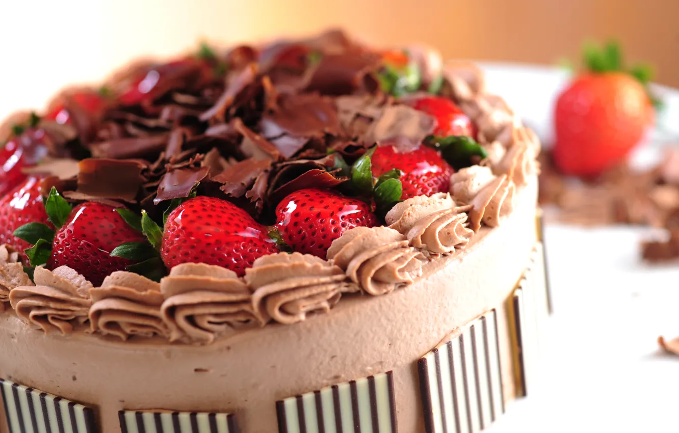 Photo wallpaper berries, food, chocolate, strawberry, cake, cake, cake, cream