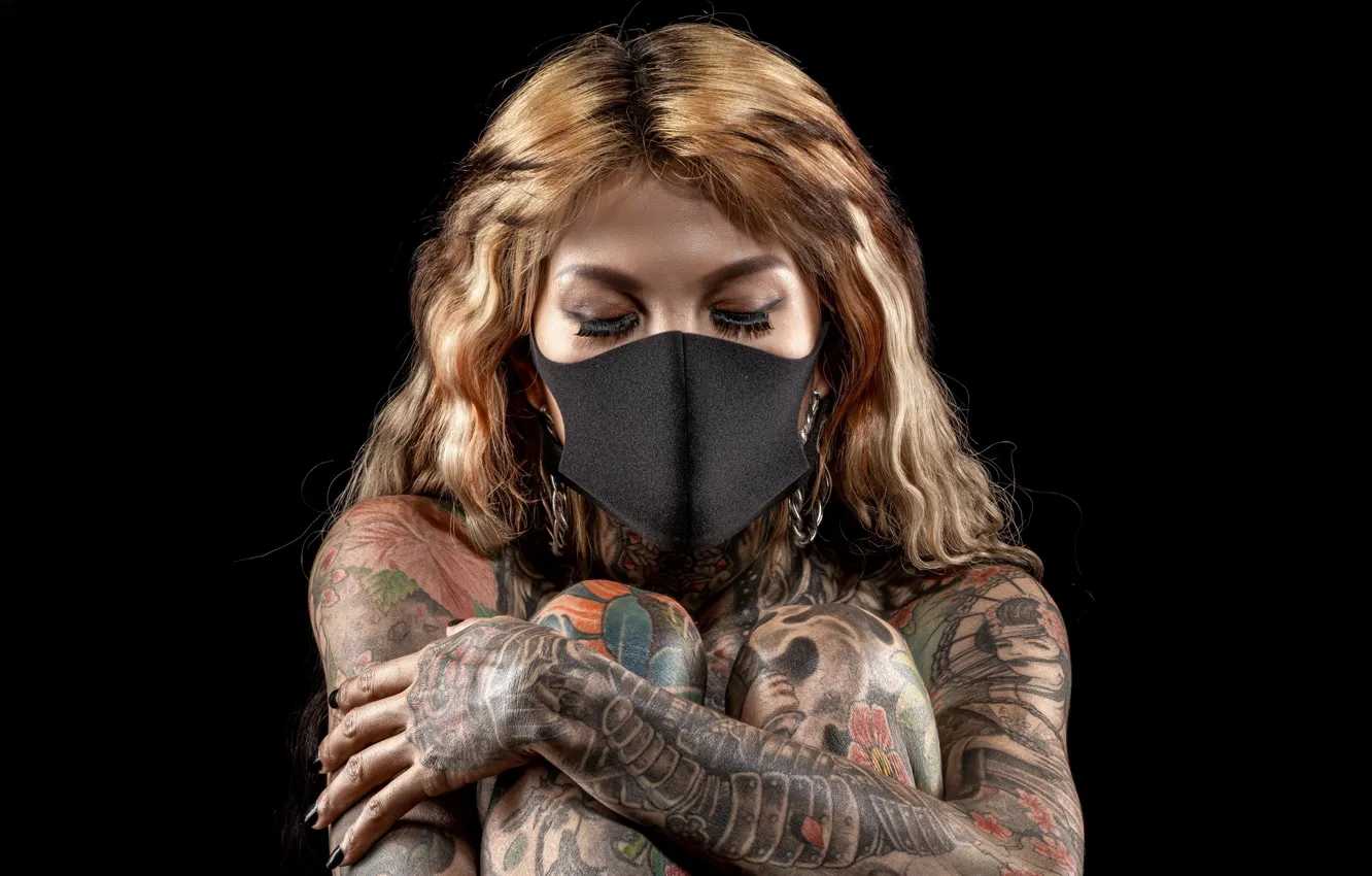 Photo wallpaper girl, mask, tattoo