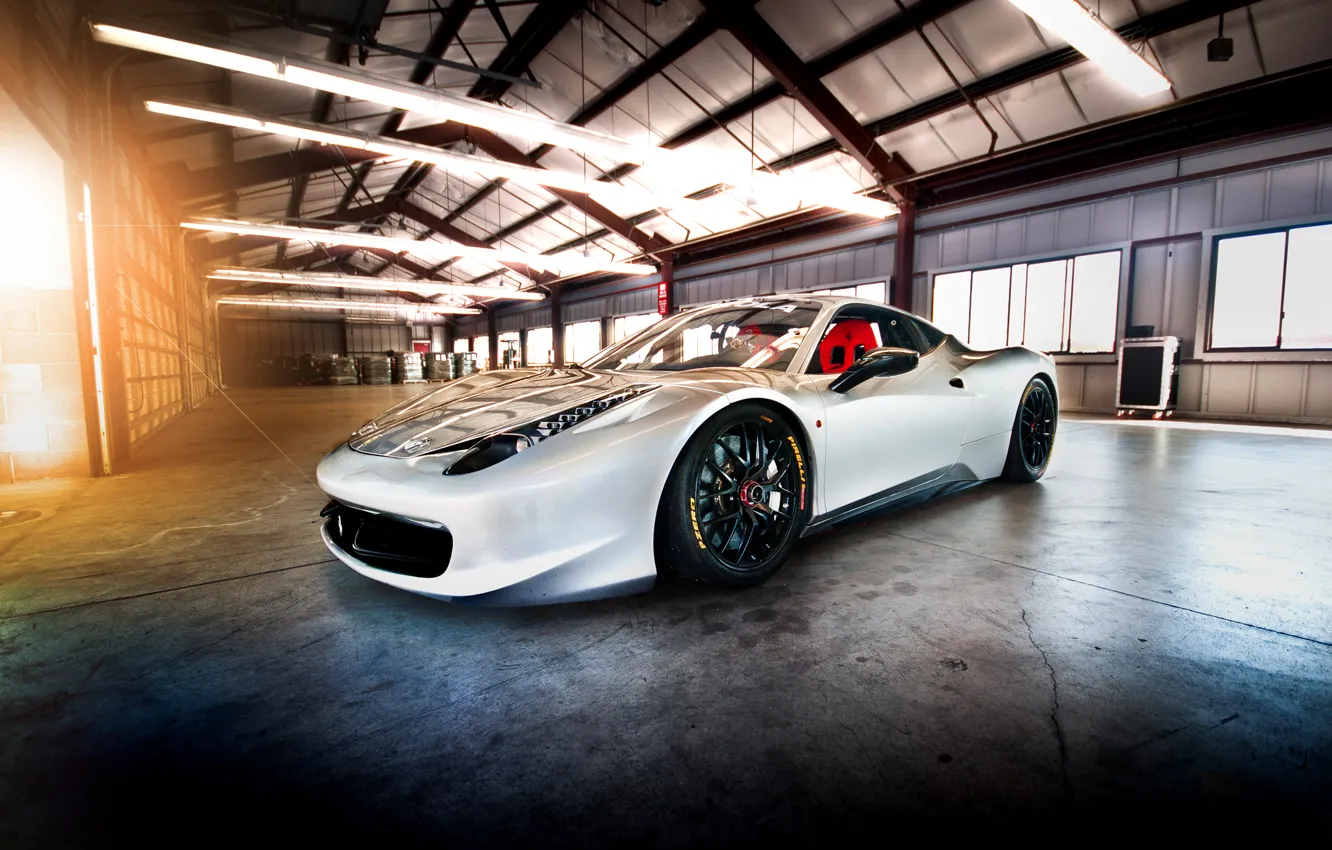 Photo wallpaper light, lamp, garage, Ferrari, 458