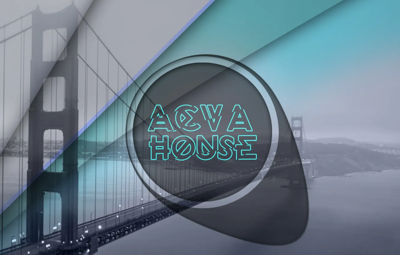 Photo wallpaper green, house, Music, river, sea, bridge, blue, modern