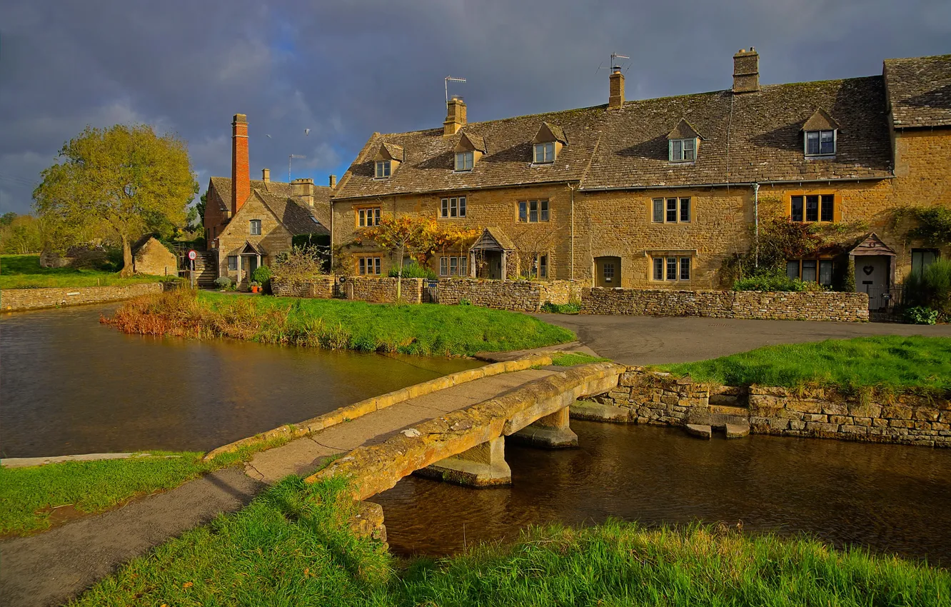 Photo wallpaper bridge, river, England, home, Lower Slaughter