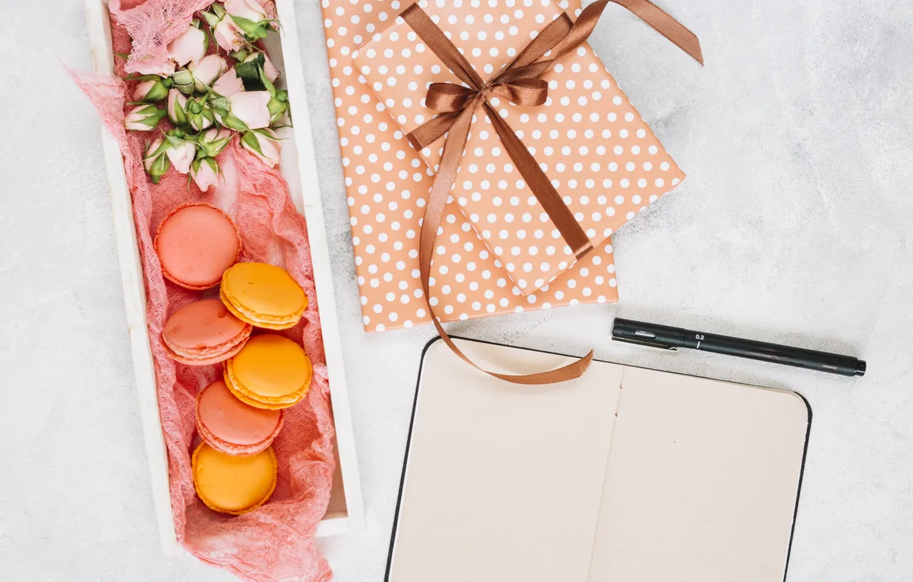 Photo wallpaper gift, cookies, handle, Notepad, notebook, dessert, pen, presents