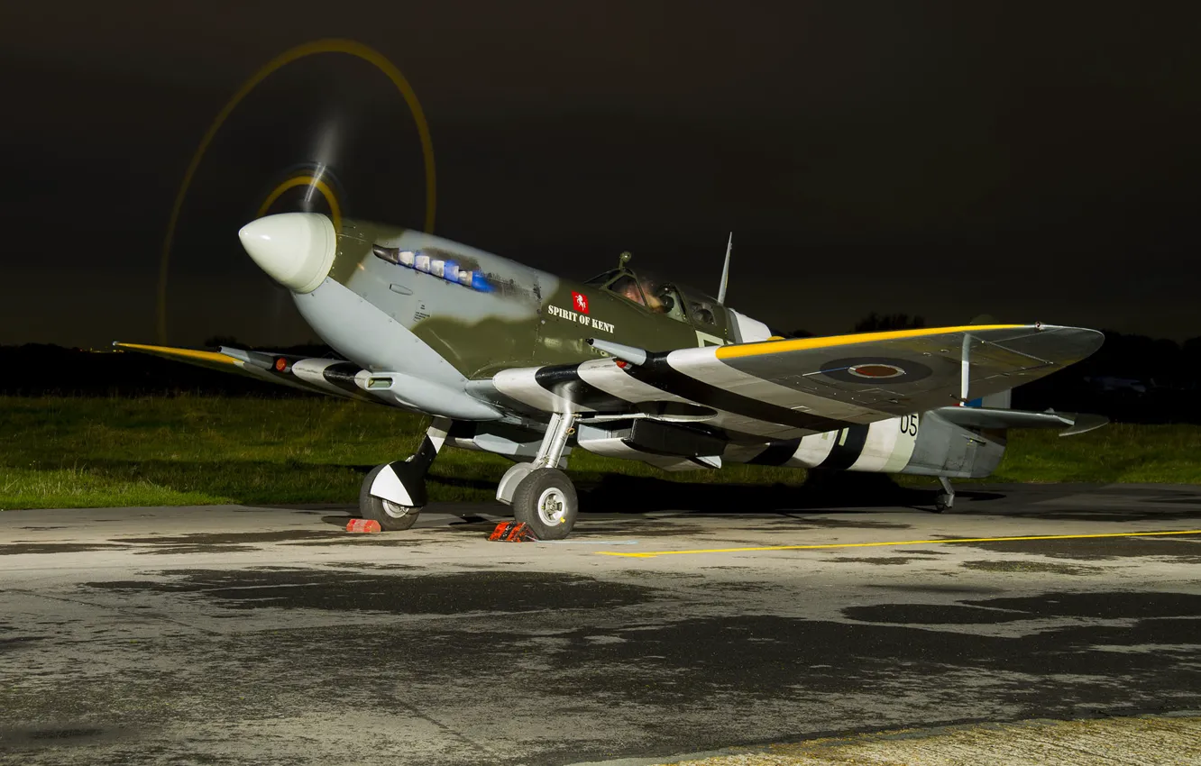 Photo wallpaper the evening, fighter, the airfield, Spitfire, WW2, MK.IX