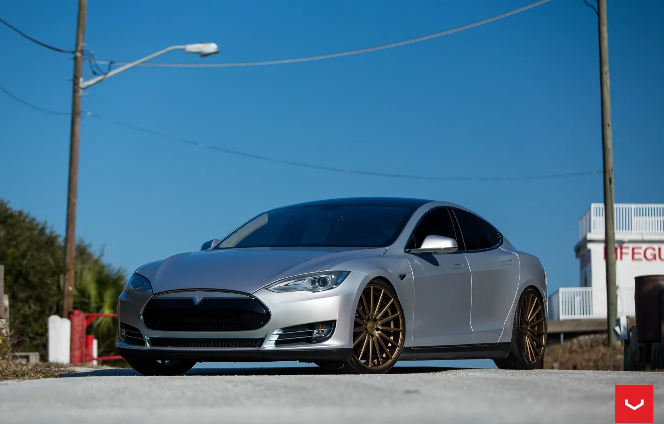 Photo wallpaper Tesla, Vossen, Wheels, Model S, P85, VFS-2