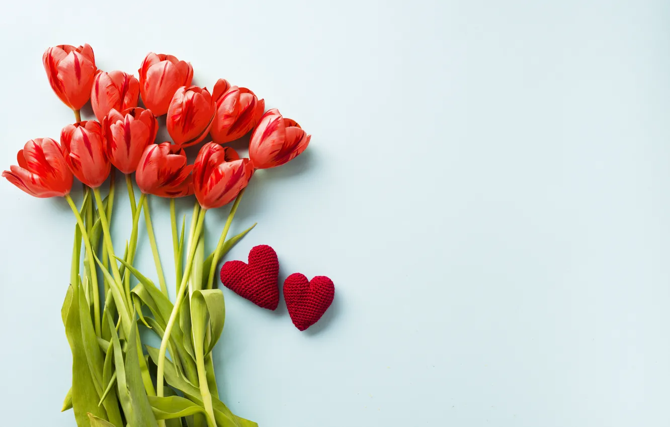 Photo wallpaper flowers, hearts, bouquet, tulips