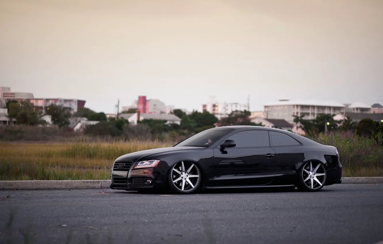 Photo wallpaper Audi, black, Audi A5, drives, vossen, low