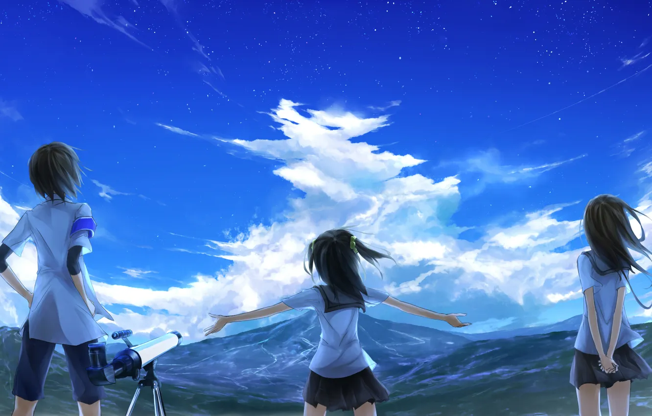 Photo wallpaper the sky, girl, clouds, mountains, nature, anime, art, form