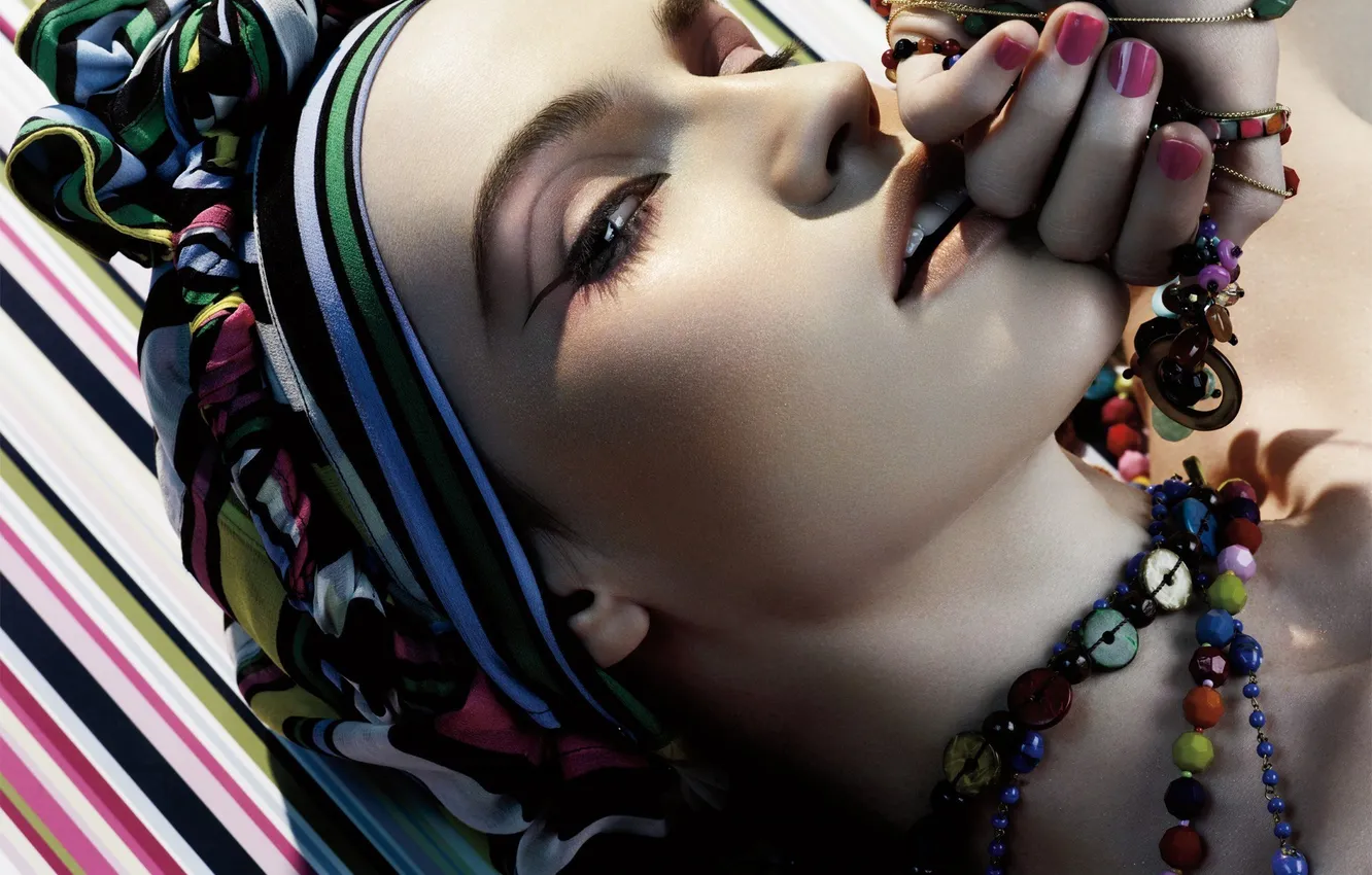 Photo wallpaper look, girl, decoration, face, style, makeup, beads, fashion