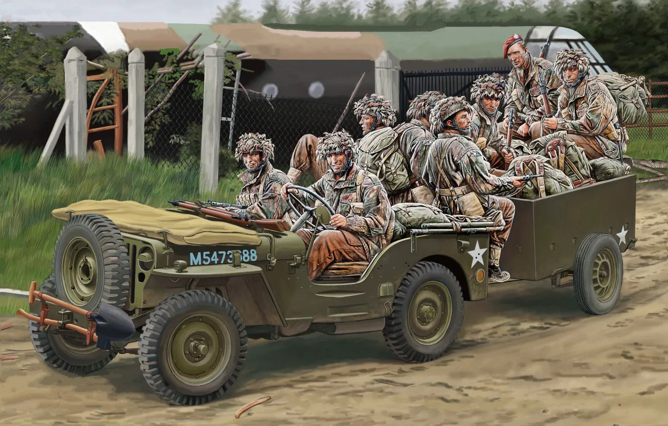 Photo wallpaper SUV, British Army, British paratroopers, Willys MB, All terrain vehicle