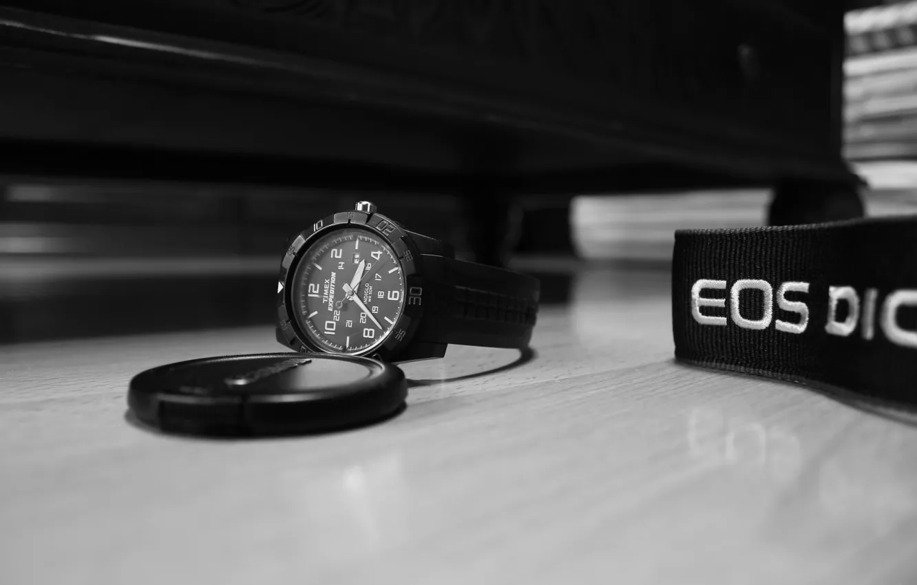 Photo wallpaper Watch, Canon, timex expedition, a lens cap