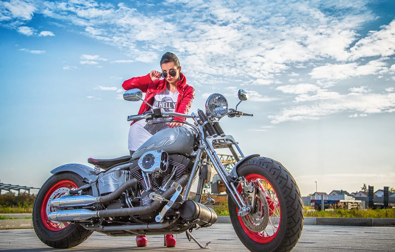 Photo wallpaper girl, motorcycle, Harley Davidson, bike, Harley