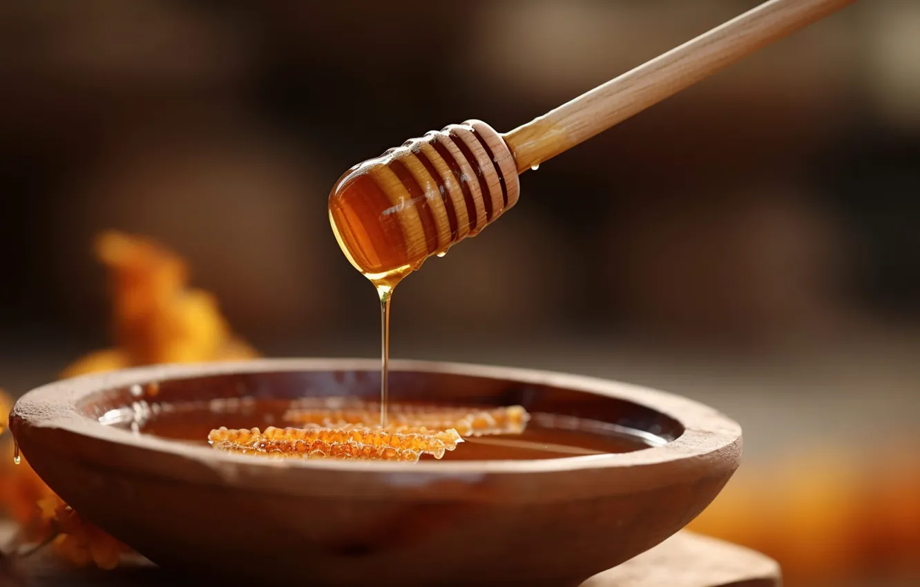Photo wallpaper cell, honey, bowl, jet, digital art, a spoon for honey, AI art, The Art of …