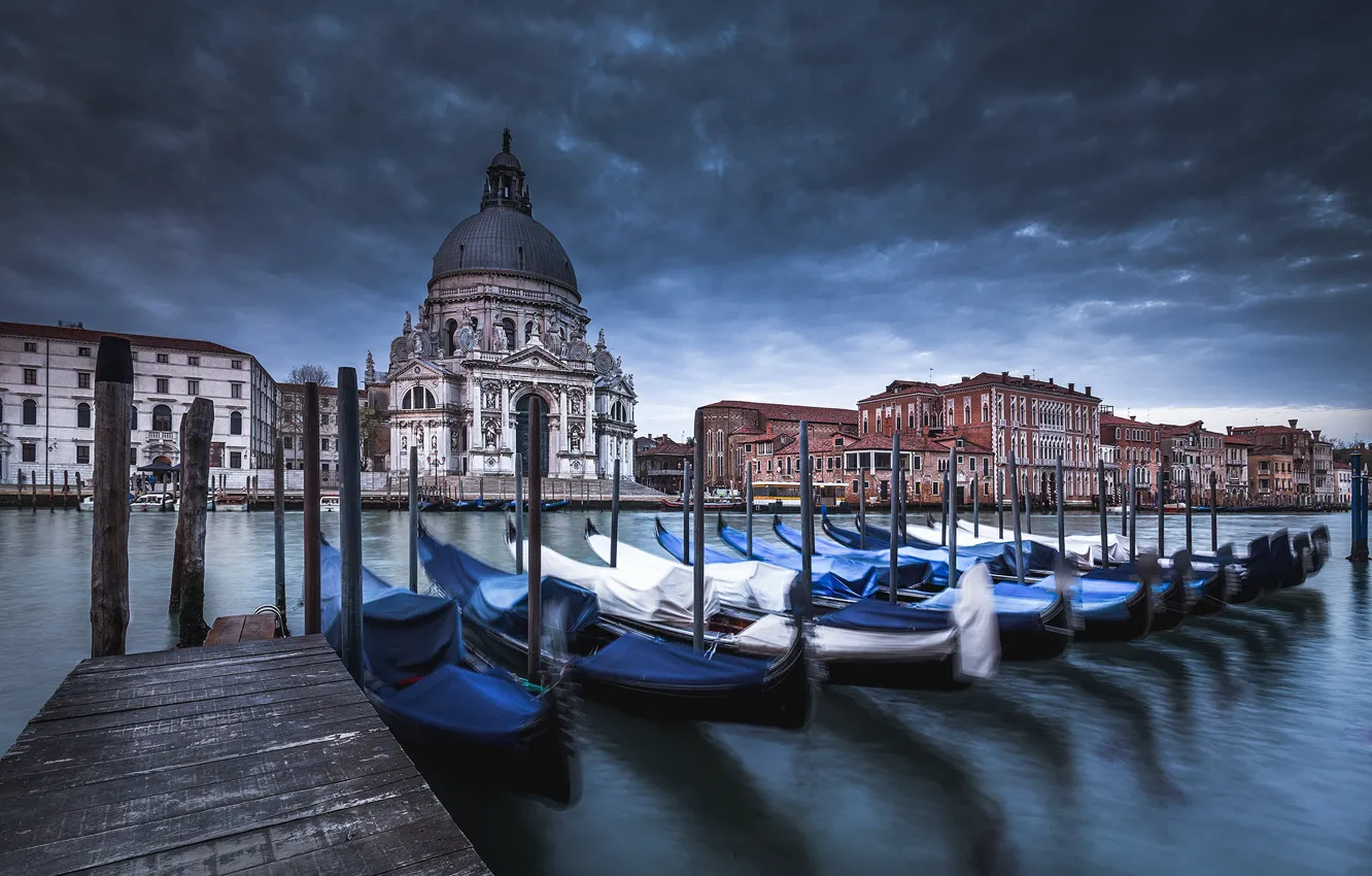 Photo wallpaper clouds, the city, building, boats, pier, Italy, Church, Venice
