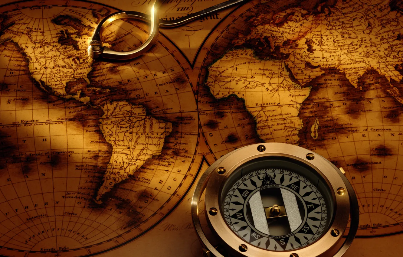 Photo wallpaper map, compass, map, antique, compass