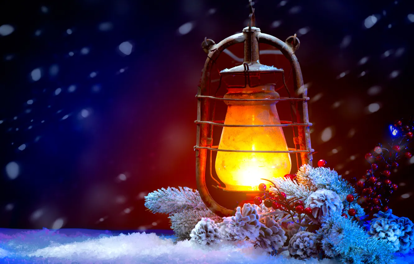 Photo wallpaper flame, holiday, lamp, lights, light, flame, vintage, snow