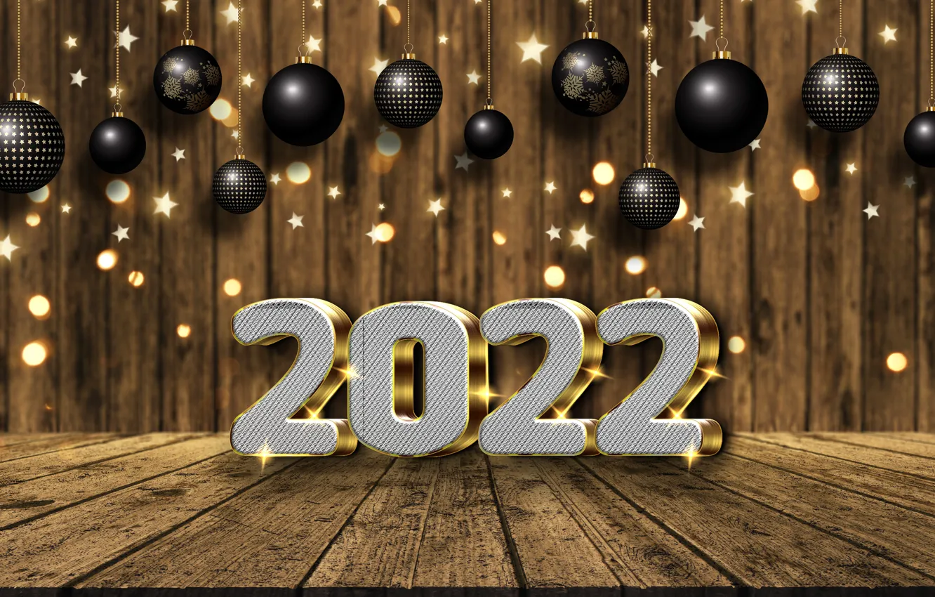 Photo wallpaper decoration, gold, balls, new year, Christmas, figures, golden, Christmas