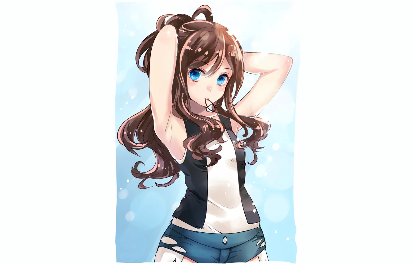 Photo wallpaper girl, sexy, shorts, blouse, long hair, anime, beautiful, pretty