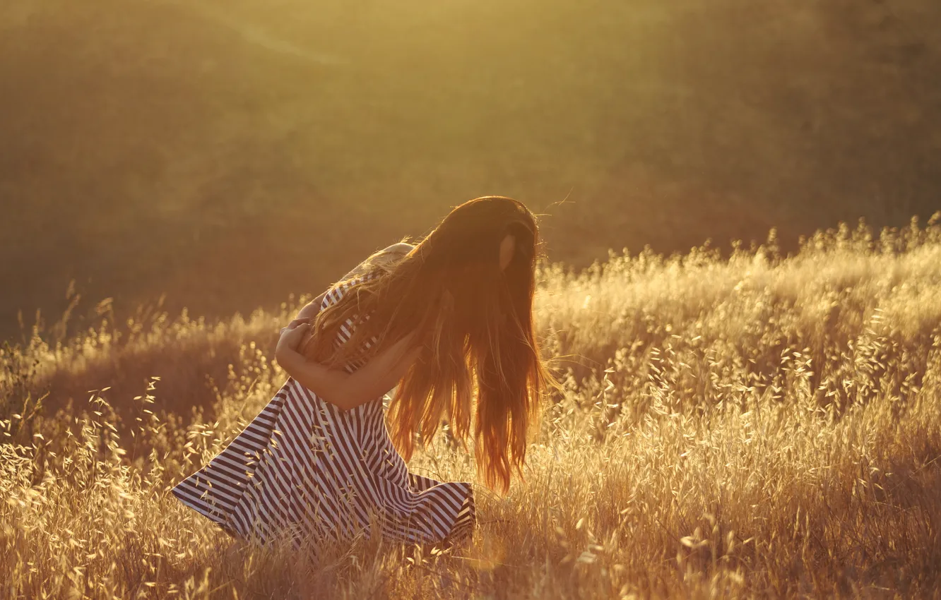 Photo wallpaper girl, dress, spikelets