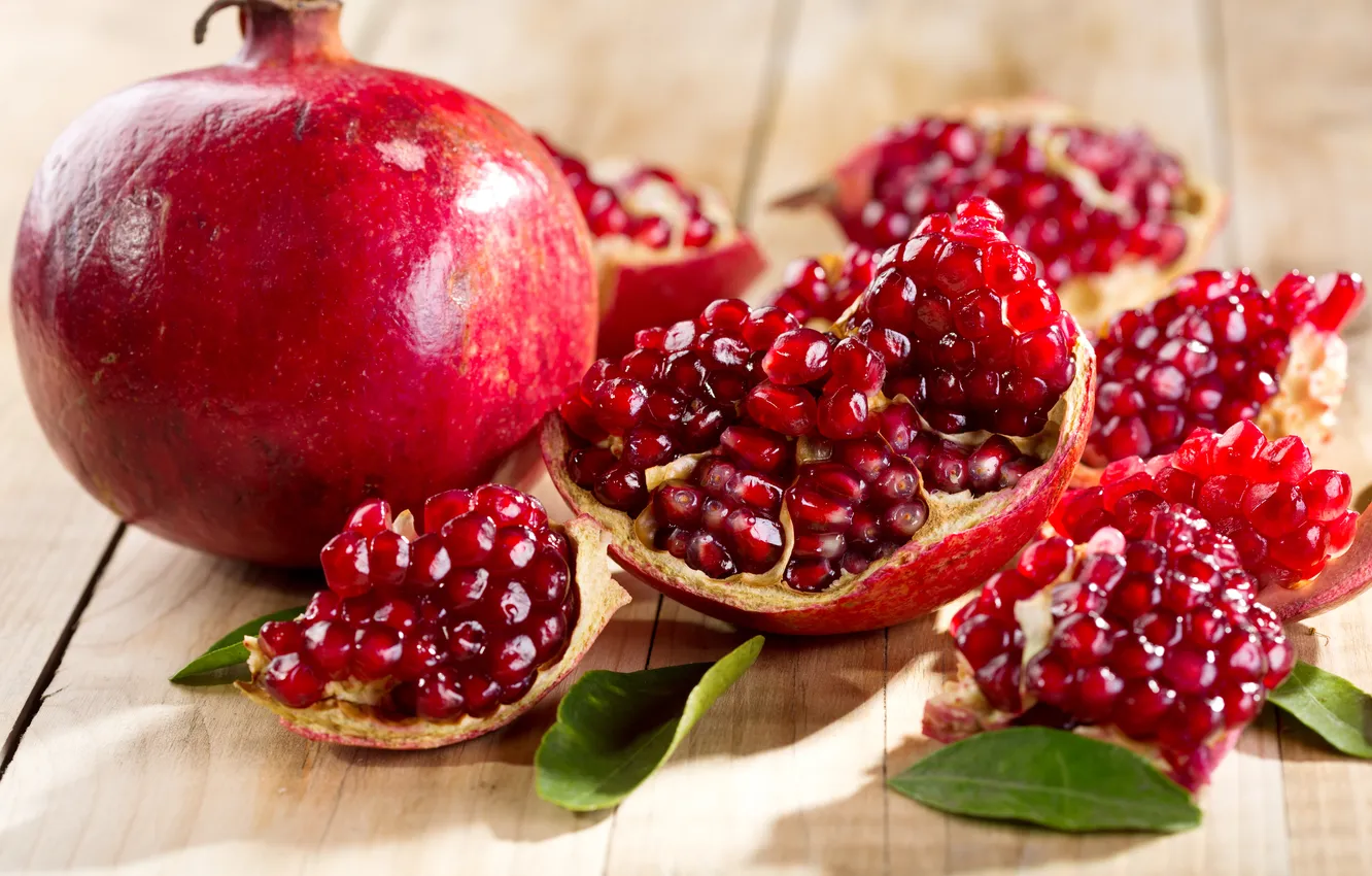 Photo wallpaper leaves, table, grain, garnet