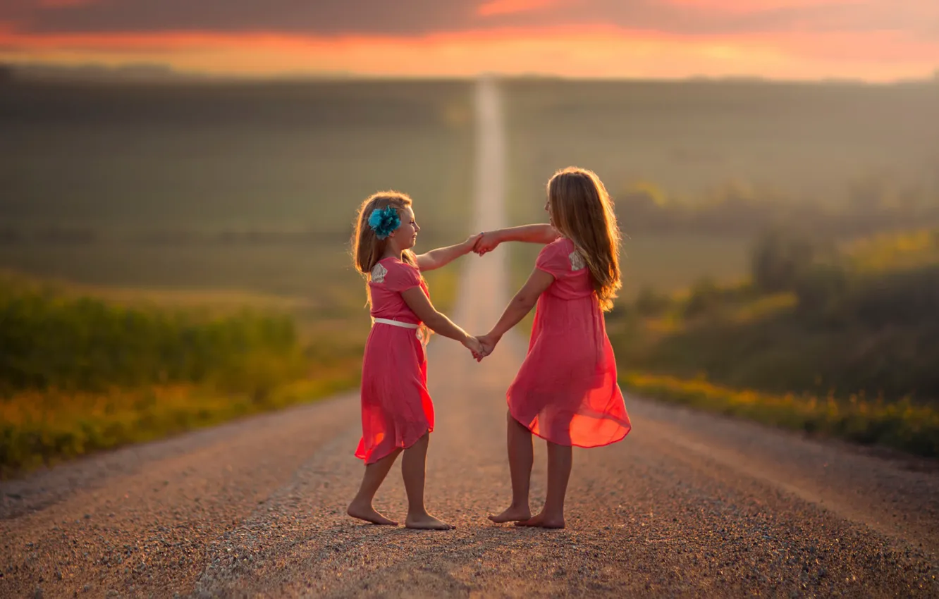 Photo wallpaper road, children, dance, space, girl