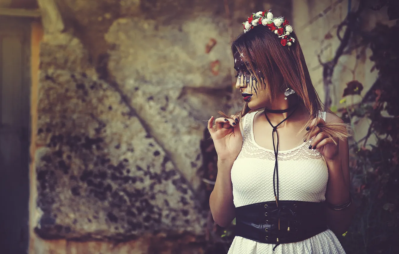 Photo wallpaper look, girl, style, portrait, makeup, Halloween, image, Halloween