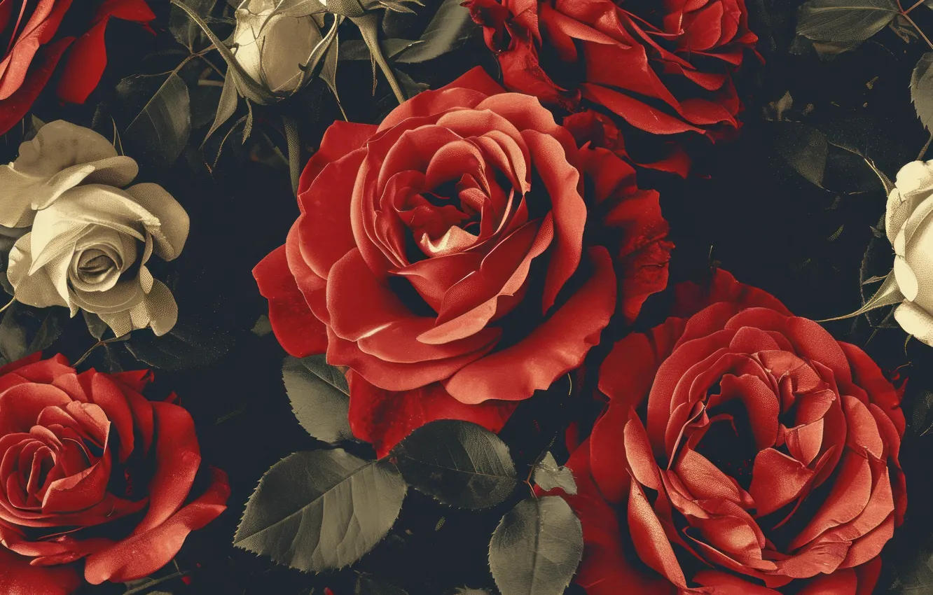 Photo wallpaper flowers, roses, AI art, neural network