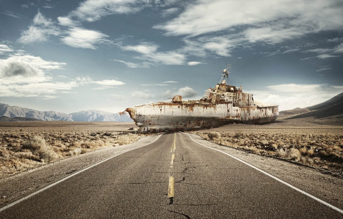 Photo wallpaper road, ship, the skeleton, drying, War Game, Leo Caillard