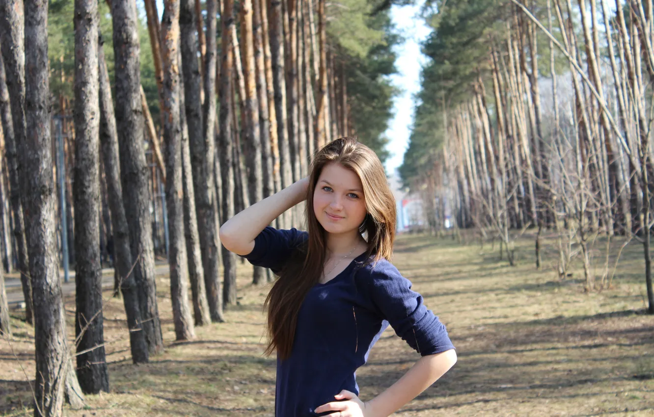 Photo wallpaper forest, look, nature, pose, hair, modesty, Ludmila Panova