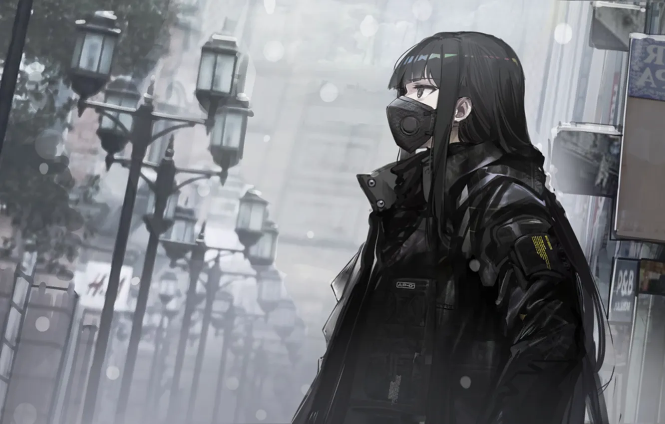 Photo wallpaper loneliness, mediocrity, respirator, quarantine, in the mask, black hair, black jacket, insulation