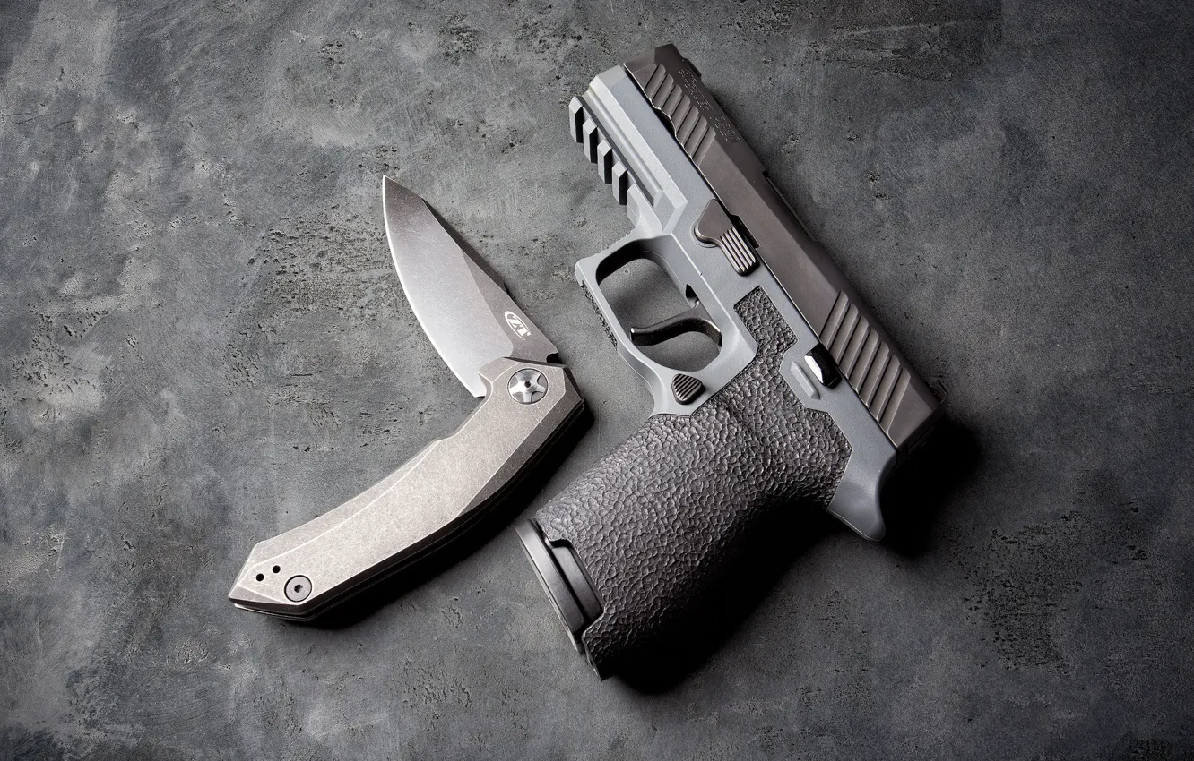 Photo wallpaper gun, weapons, background, knife, P320
