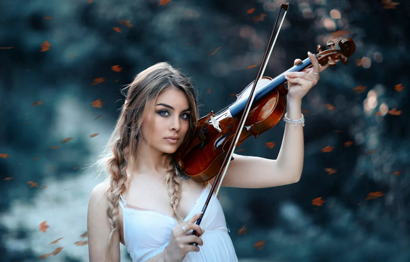 Photo wallpaper girl, violin, Alessandro Di Cicco, The autumn symphony