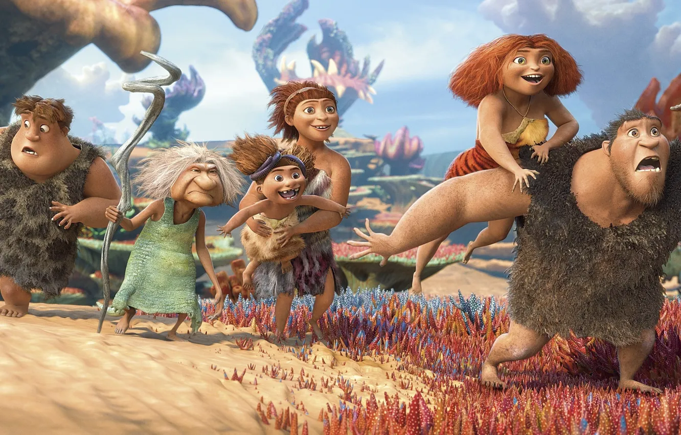 Photo wallpaper animated film, vegetation, The Croods, animated movie, family, caveman, The Croods 2