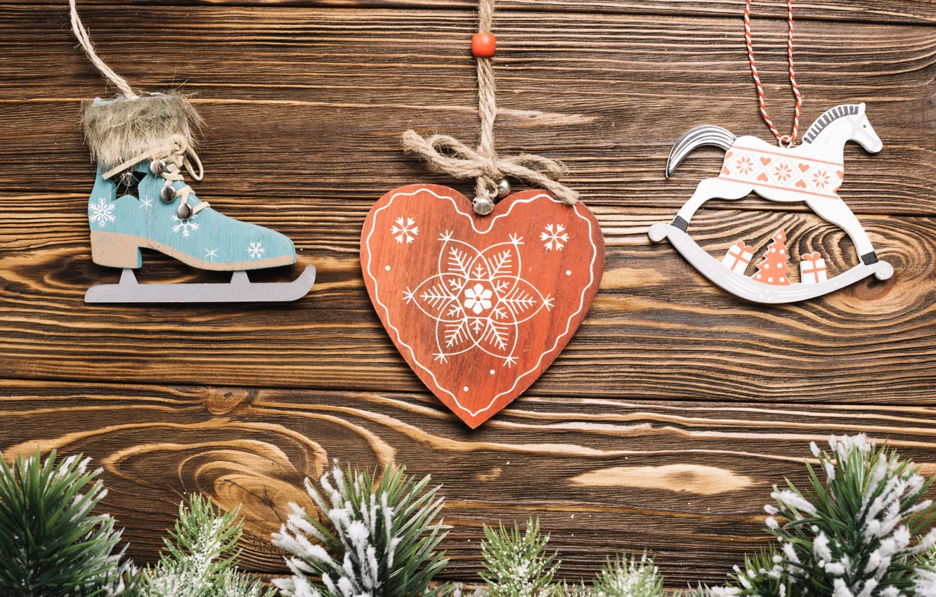 Photo wallpaper decoration, holiday, New Year, christmas, heart, with, wooden, decor
