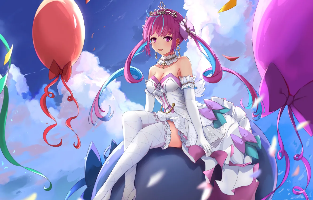 Photo wallpaper girl, sexy, cleavage, thighhighs, pink hair, long hair, dress, boobs