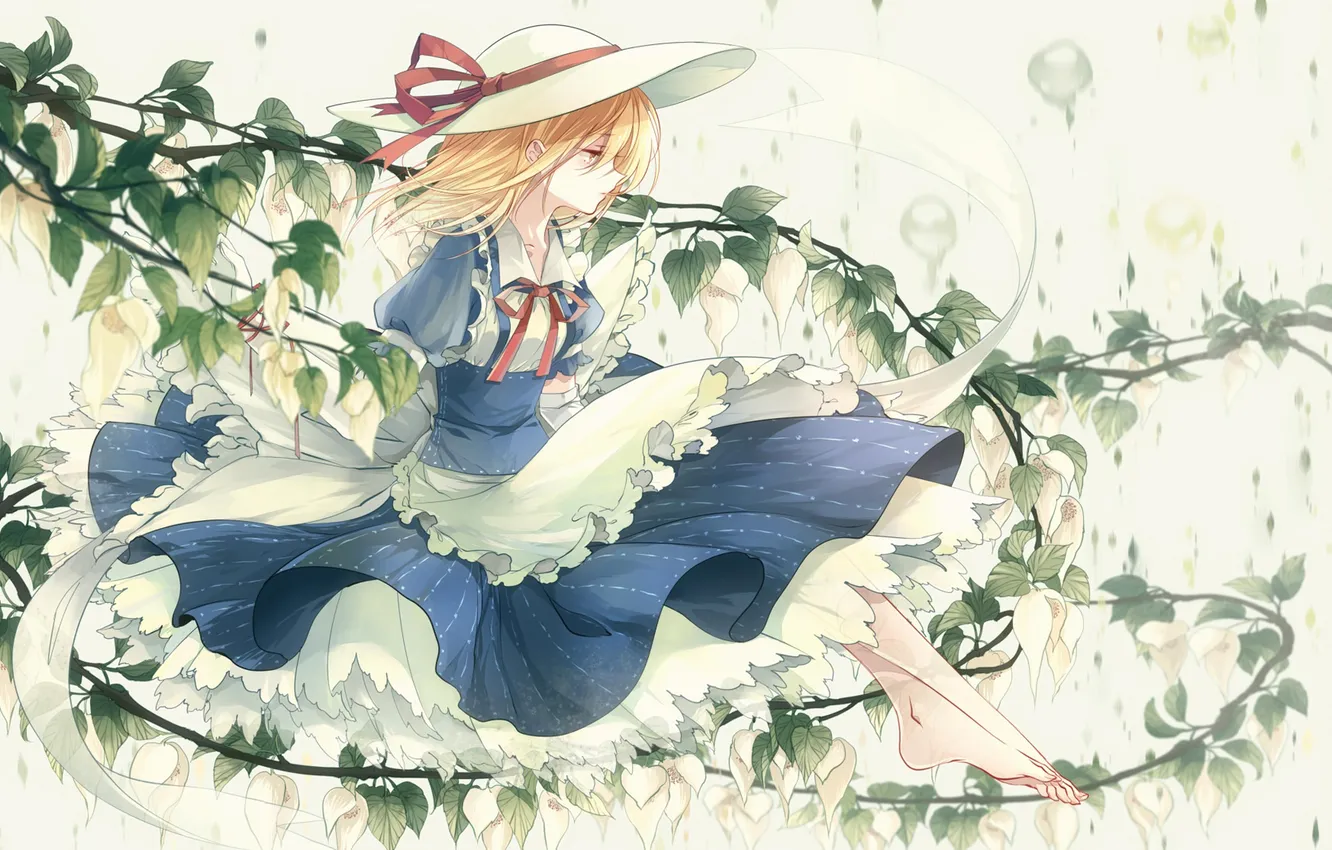 Photo wallpaper girl, branches, hat, bow